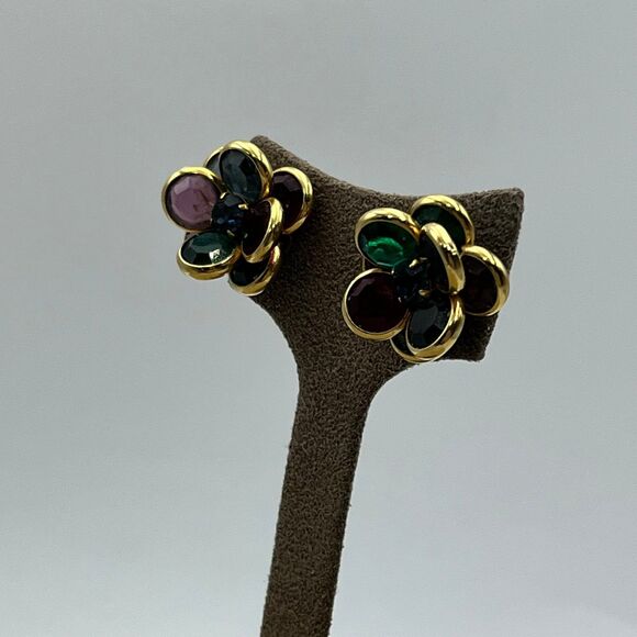 unisex large multi colored swarvoski bezel set glass stud Earrings - Picture 5 of 6